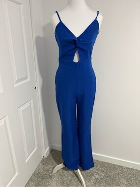 Socialite Cobalt Blue Knot Front Wide-Leg Jumpsuit